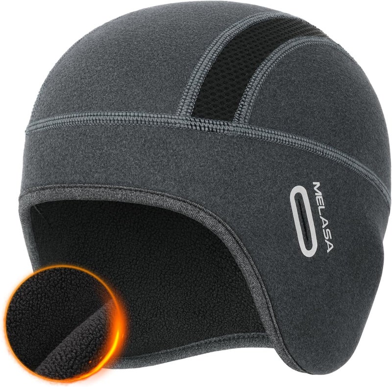 MELASA Thermal Fleece Skull Cap Beanie with Glasses Holes, Ear Warmer Helmet Liner, Winter Cycling Bike Hat for Men Women - Image 1